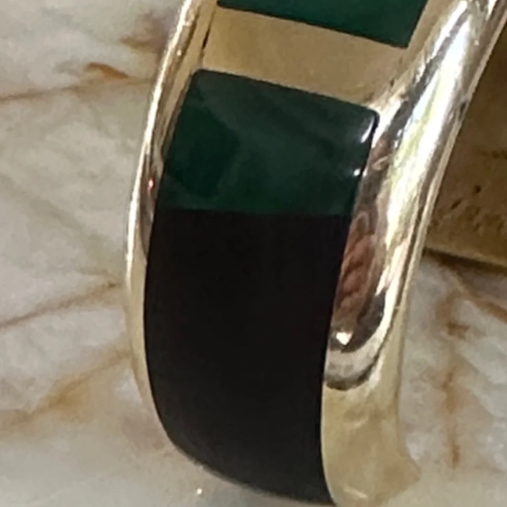 Gold-Tone Bracelet with Emerald Green Inlay - Women Jewelry